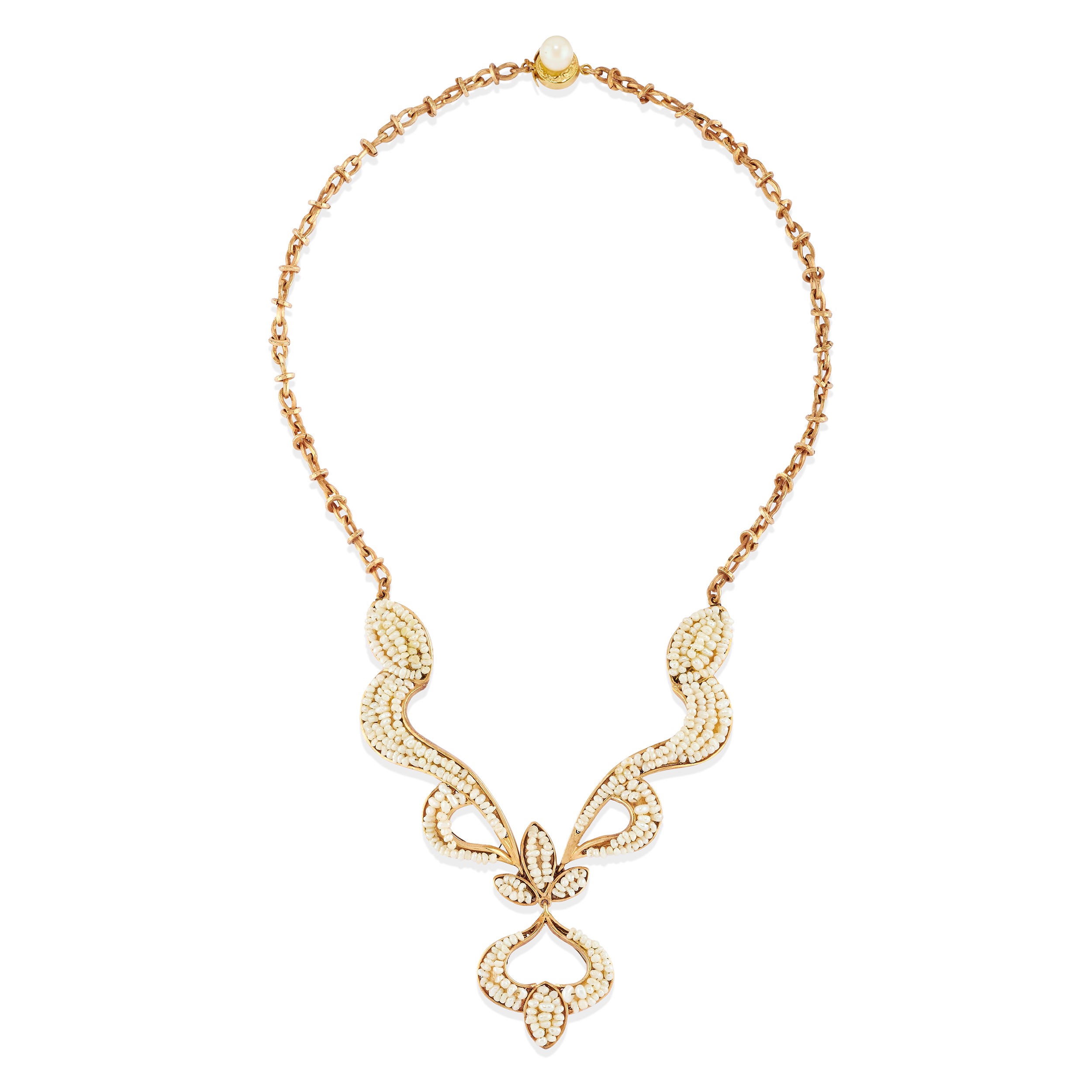 Demi parure con perle coltivate, collana e orecchini in oro giallo 18k e 12k