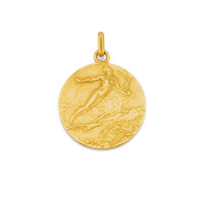 Pendente con medaglia aeronautica, in oro giallo 18k