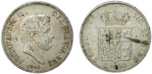 FERDINANDO II (1830 - 1859) - Piastra da 120 grana 1845, IV tipo, Napoli.