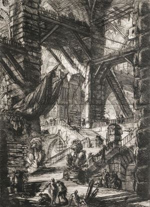 Capriccio con scale e ponte levatoio