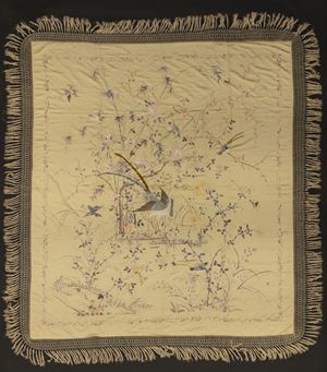 Grande coperta con frange in seta ricamata, Cina, seconda met&agrave; XIX secolo