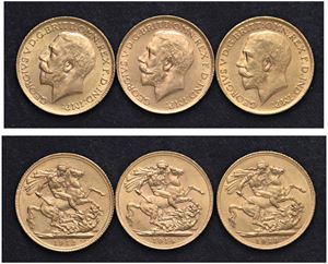 GIORGIO V (1911-1936) - Lotto di 3 sterline (1912, 1913 e 1914 P)