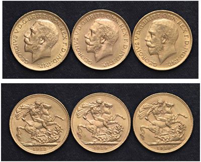 Giorgio V (1911-1936) - Lotto di 3 Sterline (1912, 1913 e 1914 P)