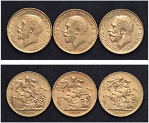 GIORGIO V (1911-1936) - Lotto di 3 sterline (1912, 1918 I, 1919 P)