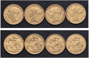 VITTORIA (1837-1901) - Lotto di 4 sterline (1871, 1875 S, 1876, 1880)