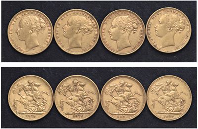 Vittoria (1837-1901) - Lotto di 4 Sterline (1871, 1875 S, 1876, 1880)
