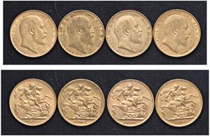 EDOARDO VII (1901-1911) - Lotto di 4 sterline (1906, 1907 M, 1909 S, 1910)