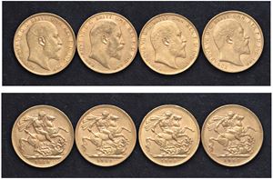 EDOARDO VII (1901-1911) - Lotto di 4 sterline (1902 M, 1904, 1909, 1910 M)