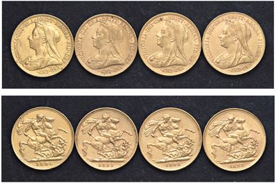 Vittoria (1837-1901) - Lotto di 4 Sterline (1893, 1894, 1895 S, 1899)