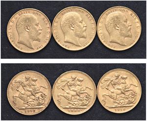 EDOARDO VII (1901-1911) - Lotto di 3 sterline (1902, 1907, 1910)