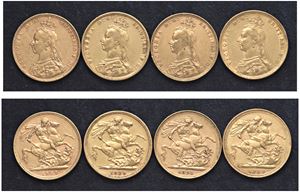 VITTORIA (1837-1901) - Lotto di 4 sterline (1887 M, 1888 S, 1889 M, 1891)