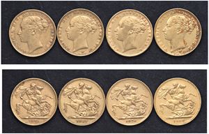 VITTORIA (1837-1901) - Lotto di 4 sterline (1876, 1880, 1882 M, 1885 M)