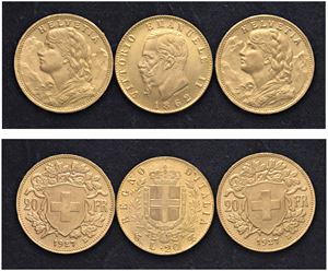 Lotto di 3 riproduzioni di marenghi