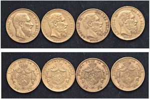 Lotto di 4 esemplari da 20 franchi (1867, 1874, 1875, 1878)