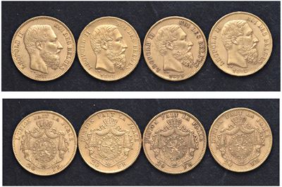 Lotto di 4 Esemplari da 20 Franchi (1867, 1874, 1875, 1878)