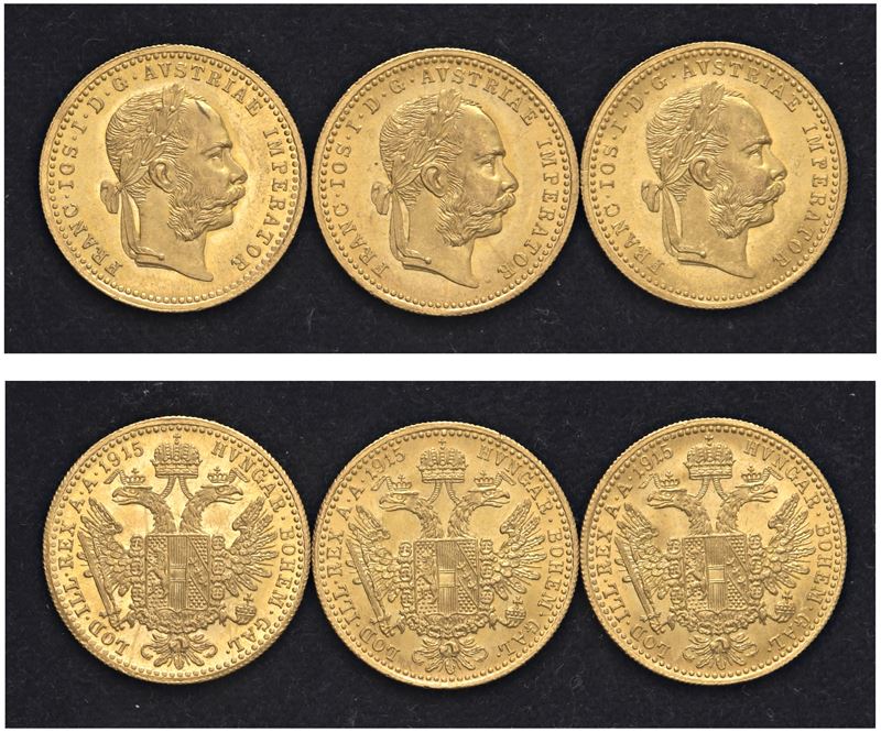 FRANCESCO GIUSEPPE I D'ASBURGO (1848-1916) - 3 esemplari di ducato 1915.