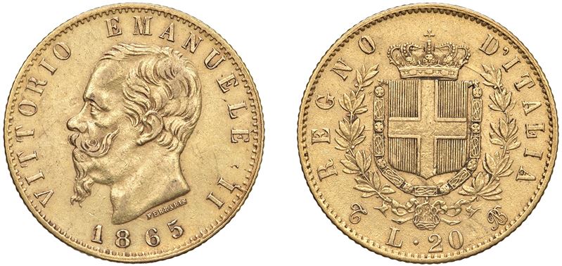 VITTORIO EMANUELE II (1861-1878) - 20 lire 1865, Torino.
