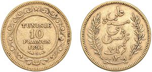 PROTETTORATO FRANCESE - 10 franchi 1891, Parigi.