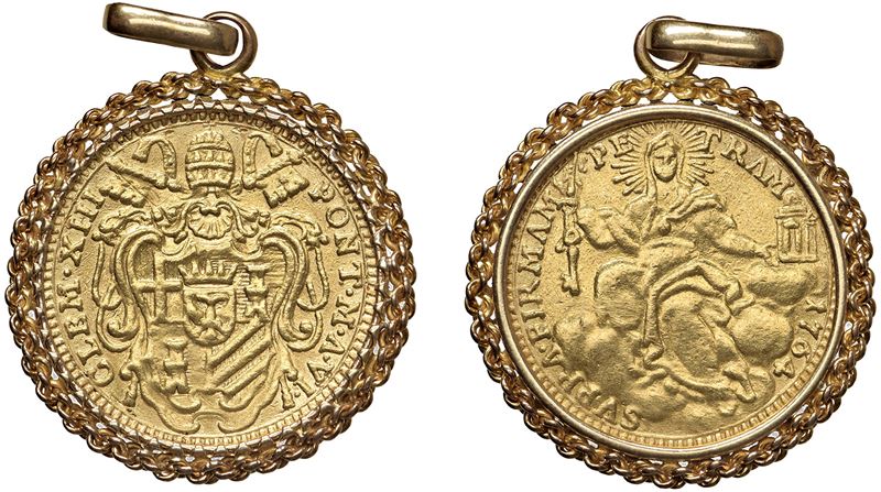 CLEMENTE XIII, Carlo Rezzonico (1758-1769) - Zecchino 1769 entro montatura lavorata.