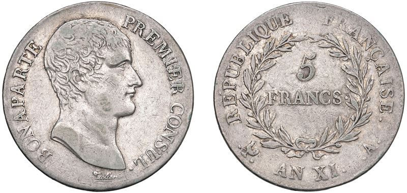 NAPOLEONE I, Console (1799-1804) - 5 franchi an. XI, Parigi.
