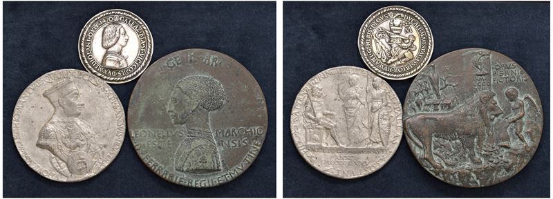 Lotto di 3 riproduzioni moderne di medaglie rinascimentali.