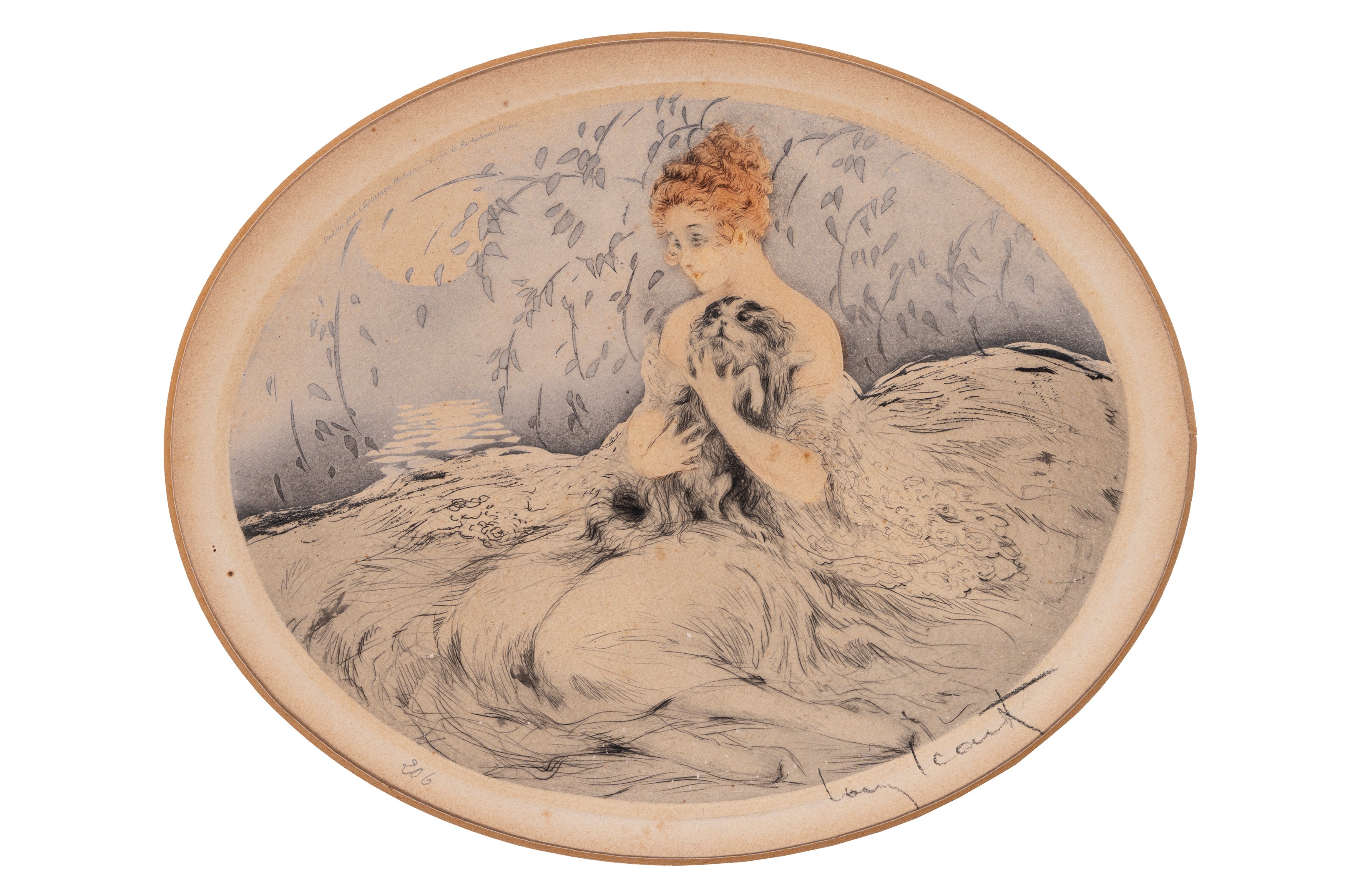 Louis Justin Laurent Icart - Coppia di litografie con donne e cagnolini