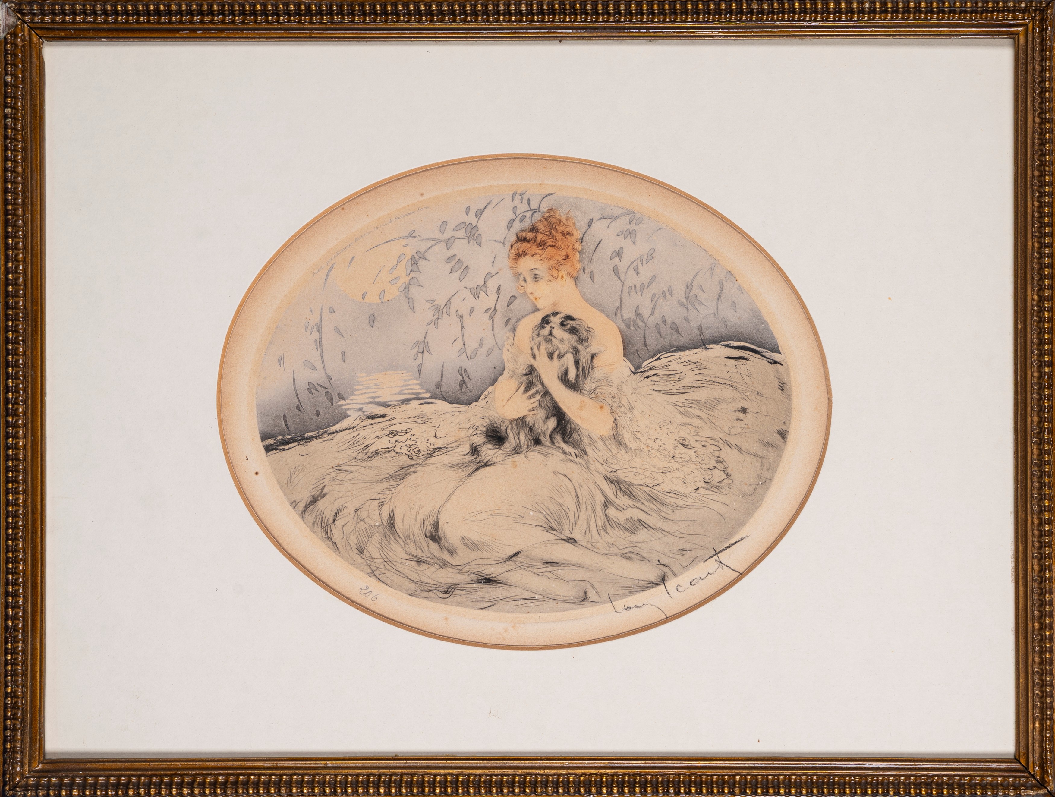 Louis Justin Laurent Icart - Coppia di litografie con donne e cagnolini