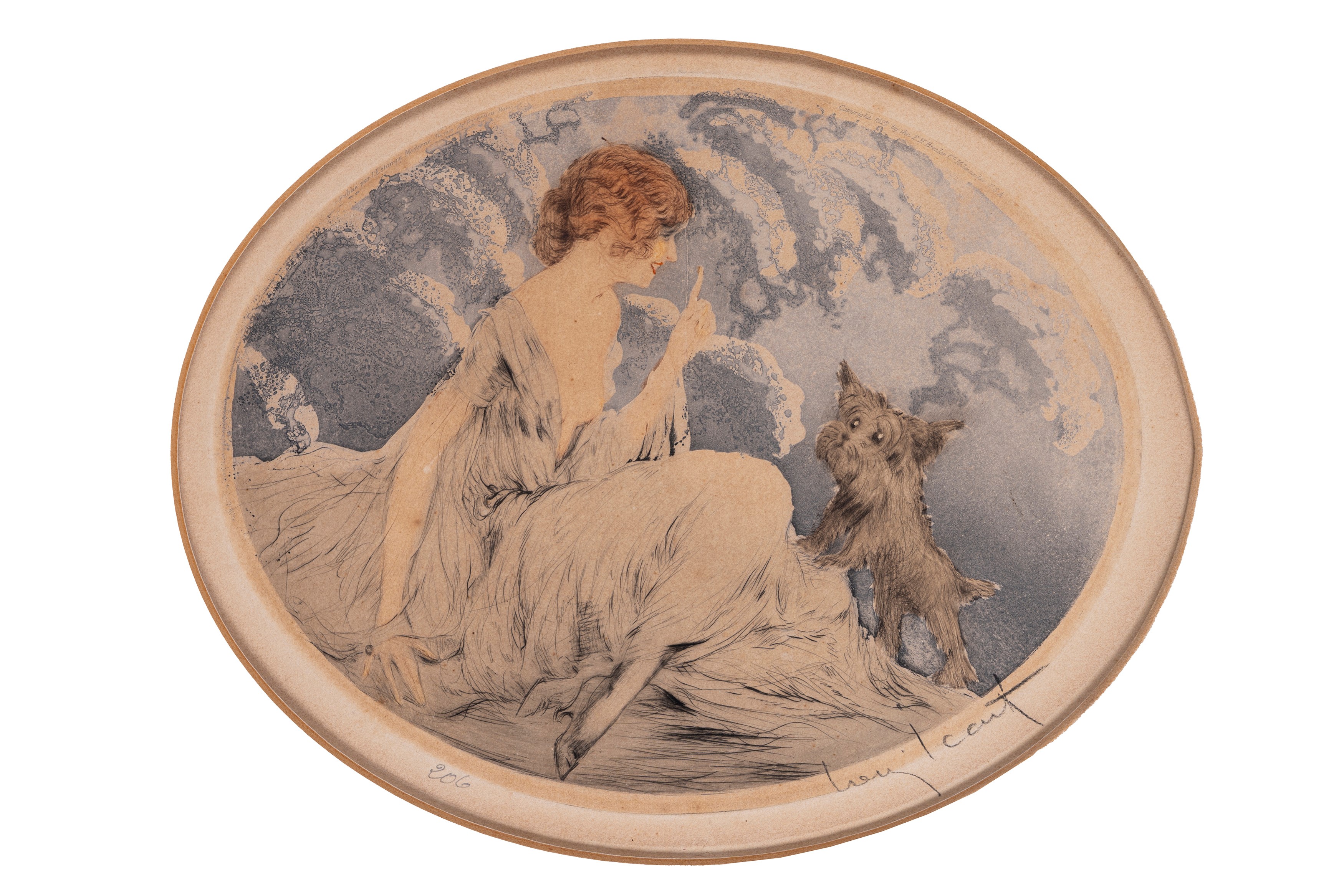 Louis Justin Laurent Icart - Coppia di litografie con donne e cagnolini