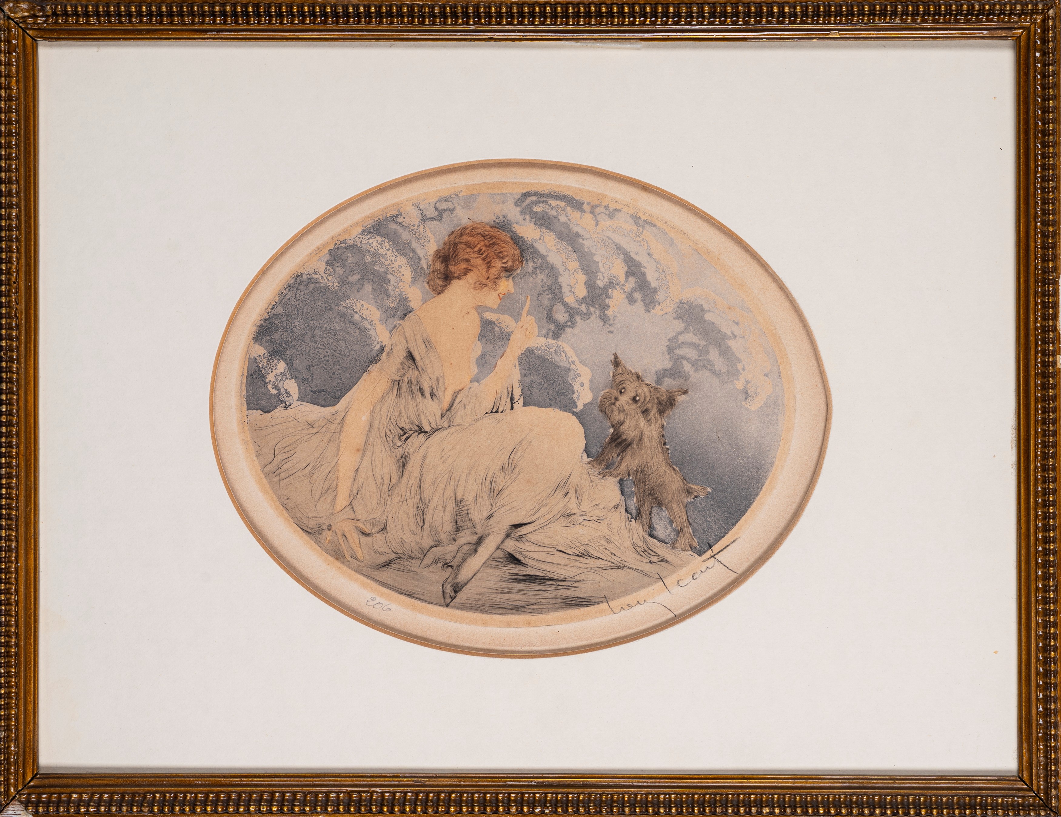 Louis Justin Laurent Icart - Coppia di litografie con donne e cagnolini