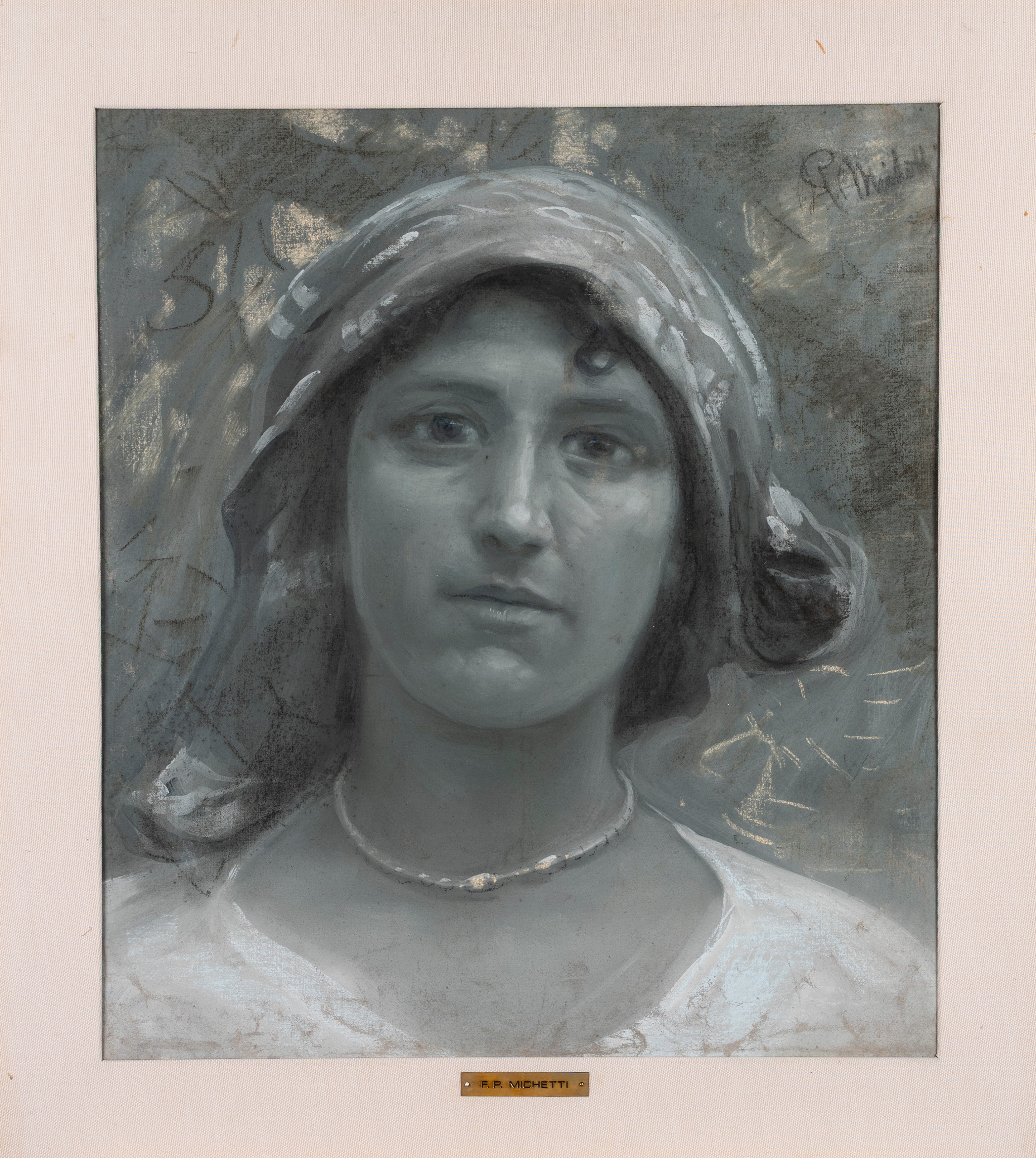 Emilia De Divitiis - Testa di giovane abruzzese, tempera e pastello su tela non intelaiata