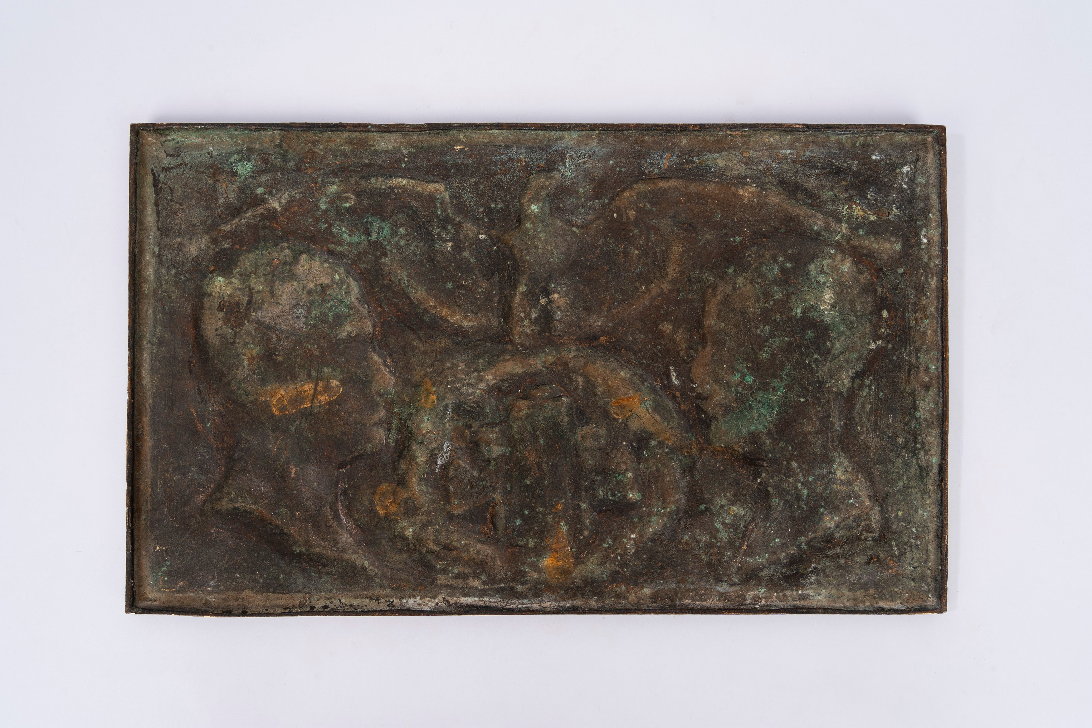 Benito Mussolini, Vittorio Emanuele III di Savoia - Placca in bronzo con fascio littorio e aquila...
