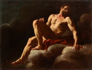 Studio di nudo maschile seduto su una nuvola