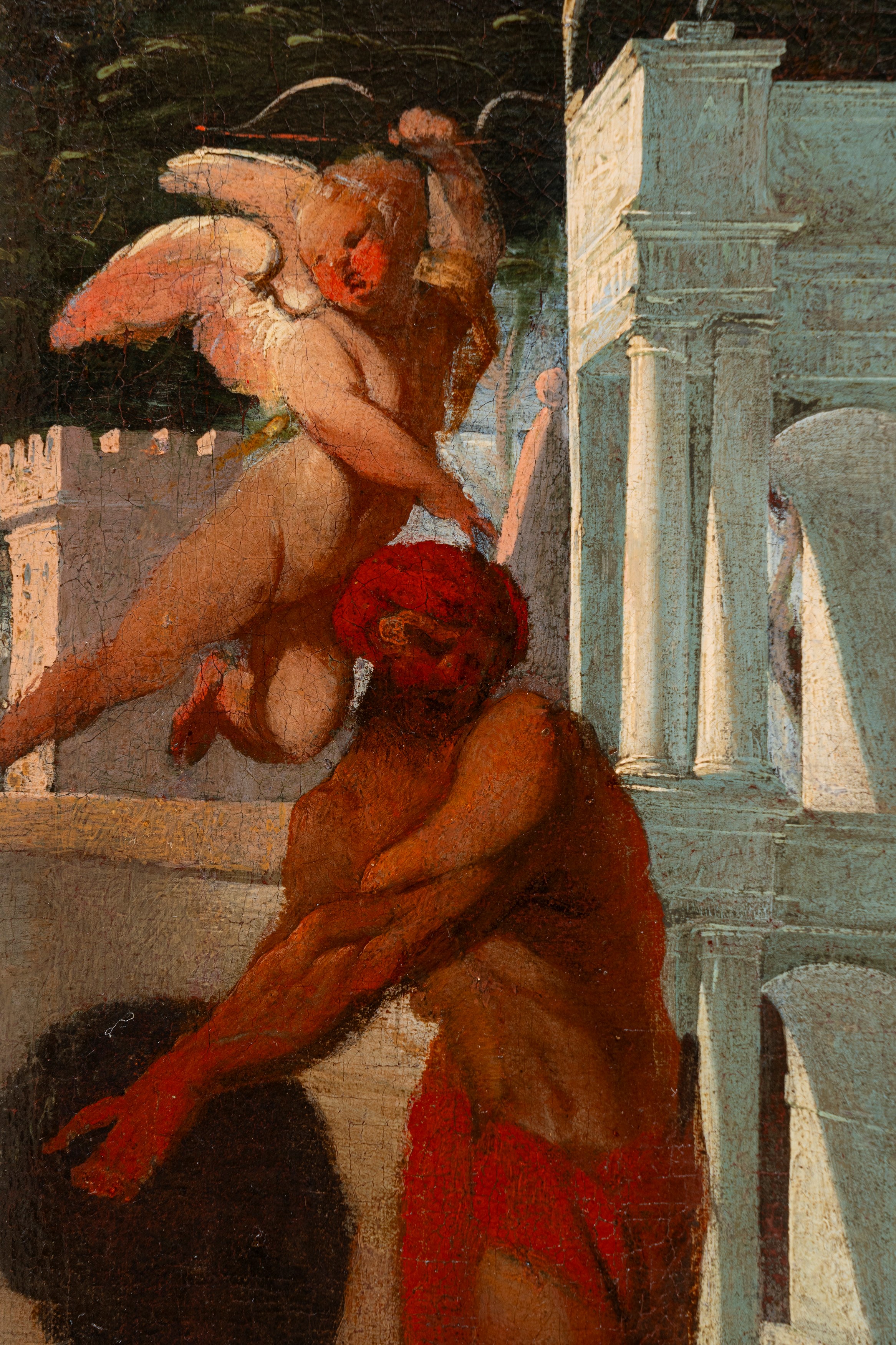 Pittore Fiammingo, Fine Secolo XVII - Marte e Venere scoperti da Vulcano, olio su tela