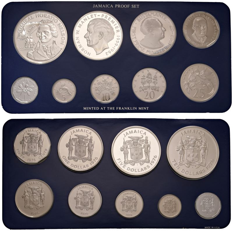 Proof set contenente 9 monete, 1976, Franklin mint.
