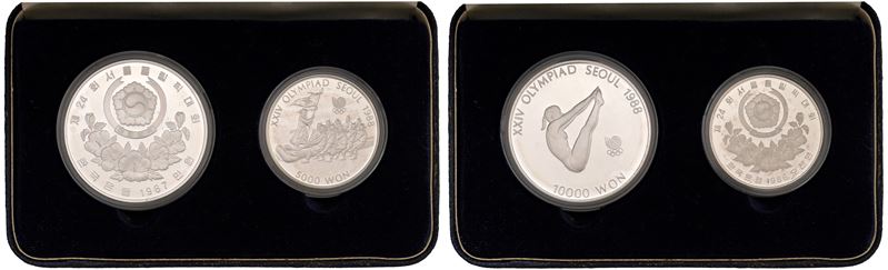Proof set Olimpiadi Seoul '88, contenente due monete, 1987.