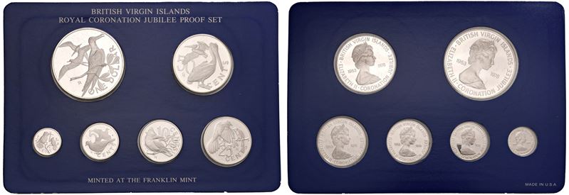 Proof silver set contenente 6 monete per il Giubileo dell'incoronazione, 1978, Franklin mint.