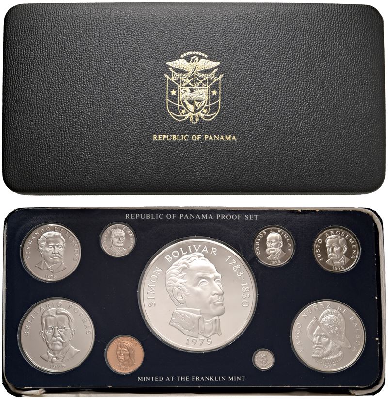 Proof set contenente 9 monete, 1975, Franklin mint.