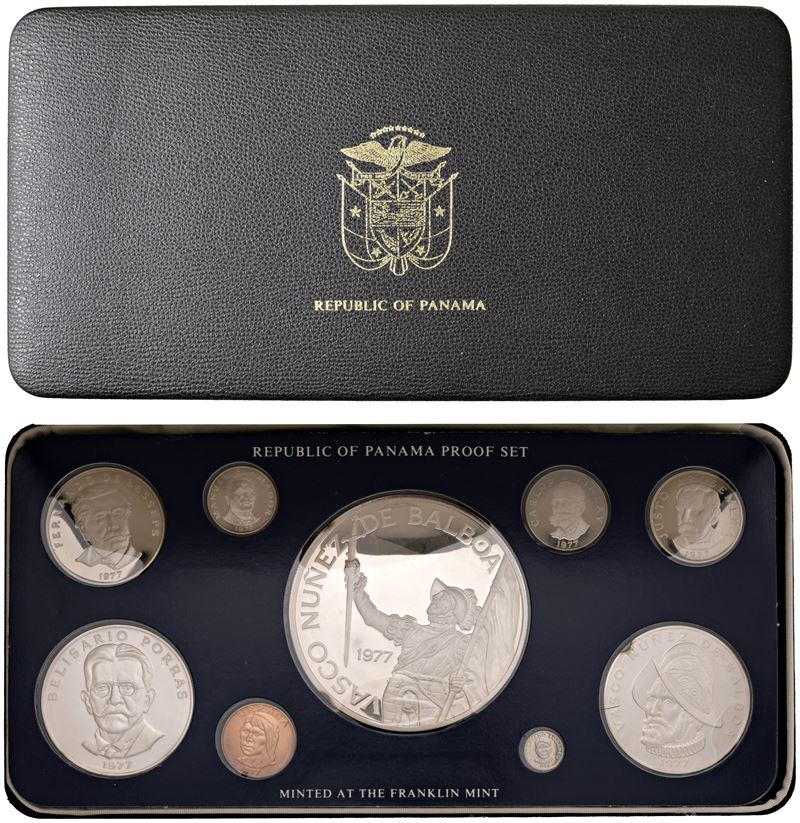 Proof set contenente 9 monete, 1977, Franklin mint.