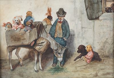 Il circo dei cani, acquarello su carta