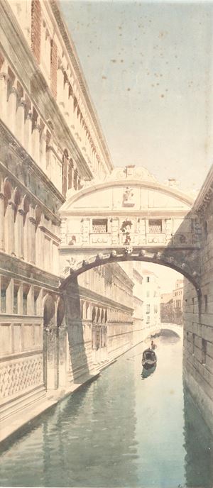 Venezia, rio di Palazzo con Ponte dei Sospiri e gondoliere