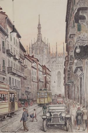 Milano, tramonto sul corso