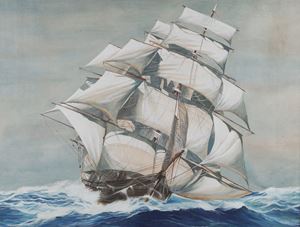 Galeone nel mare in burrasca