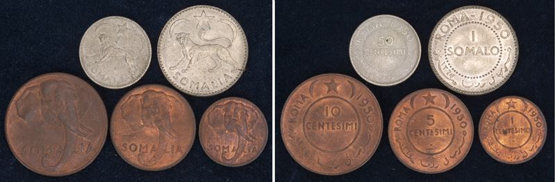 Serie completa delle 5 monete, 1950, Roma.