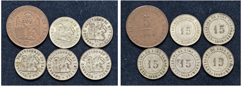 Lotto di 6 monete da 15 soldi e 5 centesimi, Venezia.