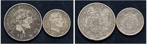 Lotto di due monete da 5 lire 1811 e 2 lire 1813, Bologna.