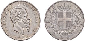 VITTORIO EMANUELE II (1861-1878) - 5 lire 1876, Roma.