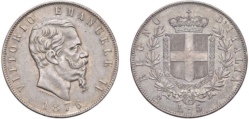 VITTORIO EMANUELE II (1861-1878) - 5 lire 1876, Roma.