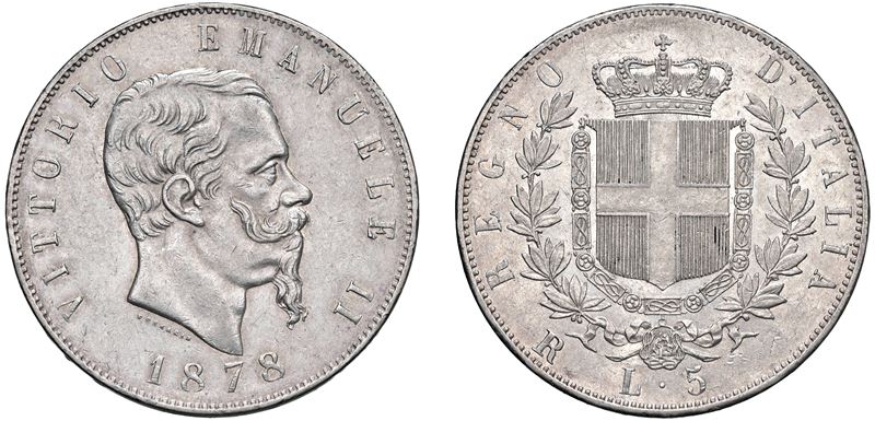 VITTORIO EMANUELE II (1861-1878) - 5 lire 1878, Roma.