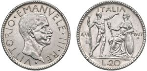 VITTORIO EMANUELE III (1900-1943) - 20 Lire 1927, Roma.