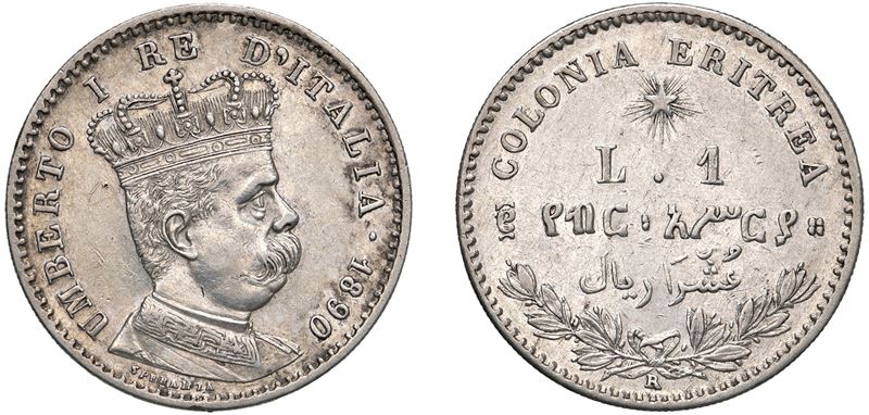 UMBERTO I, Colonia Eritrea (1890-1896) - 1 lira 1890, Roma.